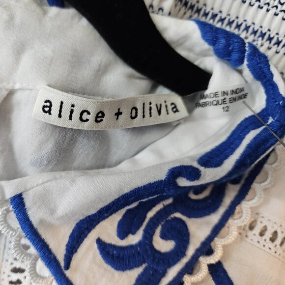 NEW Alice + Olivia Loryn Cotton Embroidered Mini Dress Size 12 #1534 - Picture 9 of 11